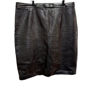 Elvi Black Faux Leather Midi Skirt Size 18